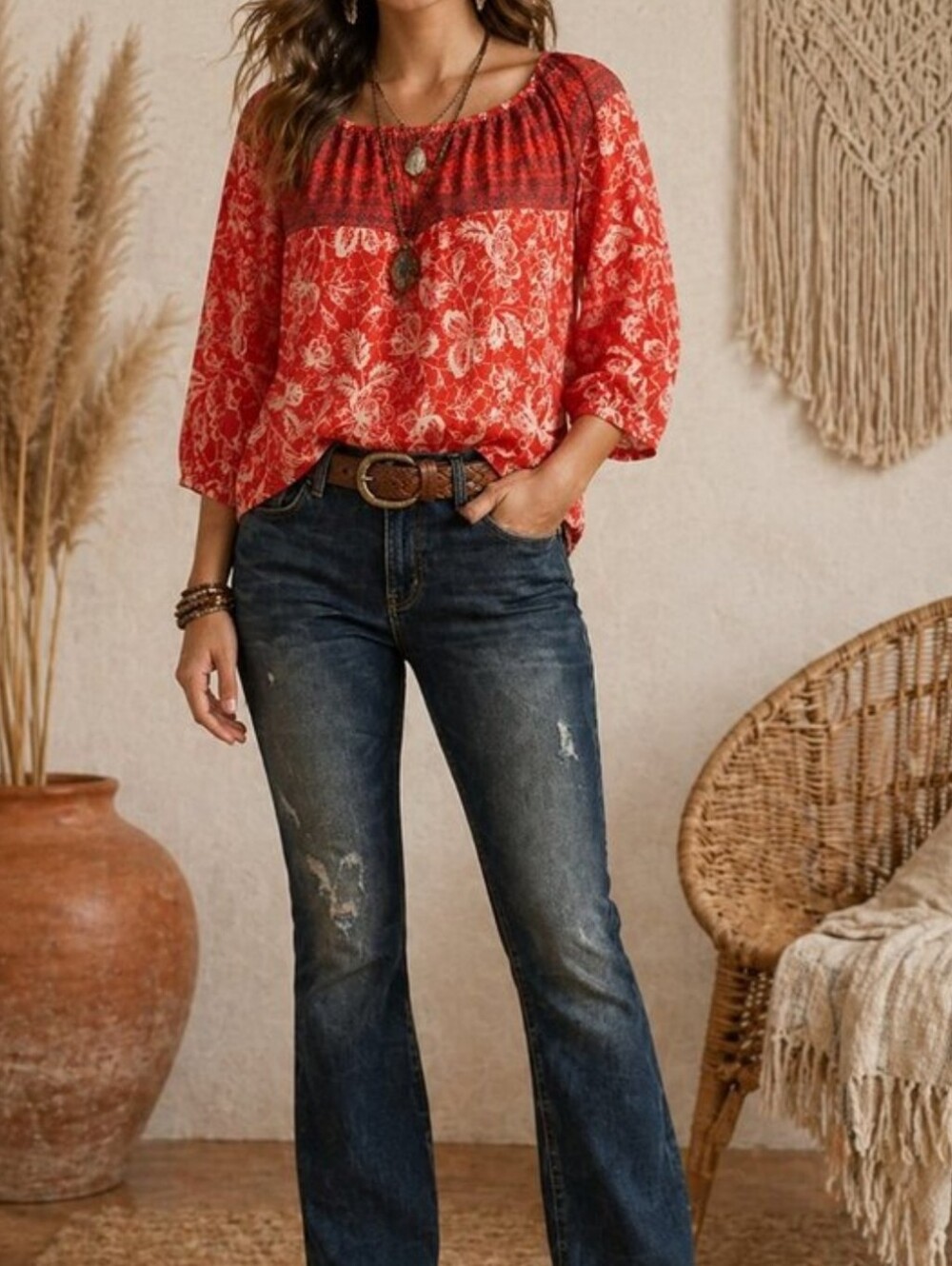 mts NWOT Orange Floral Bohemian Tunic